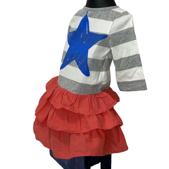 (4-116) Mini Boden Girls 2T Dress With Grey & White Stripes and a Blue Star - Picture 4 of 10